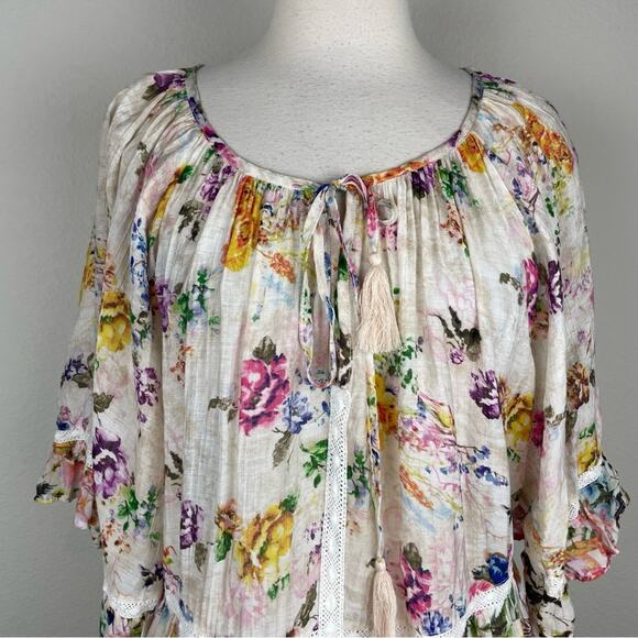 Ruby Ya Ya Off White Multi Floral Lace Peasant Top Medium - Picture 3 of 9